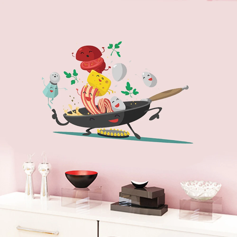 Мультфильм Happy Pan Кухня Настенные Стикеры для кухни холодильник шкаф украшения