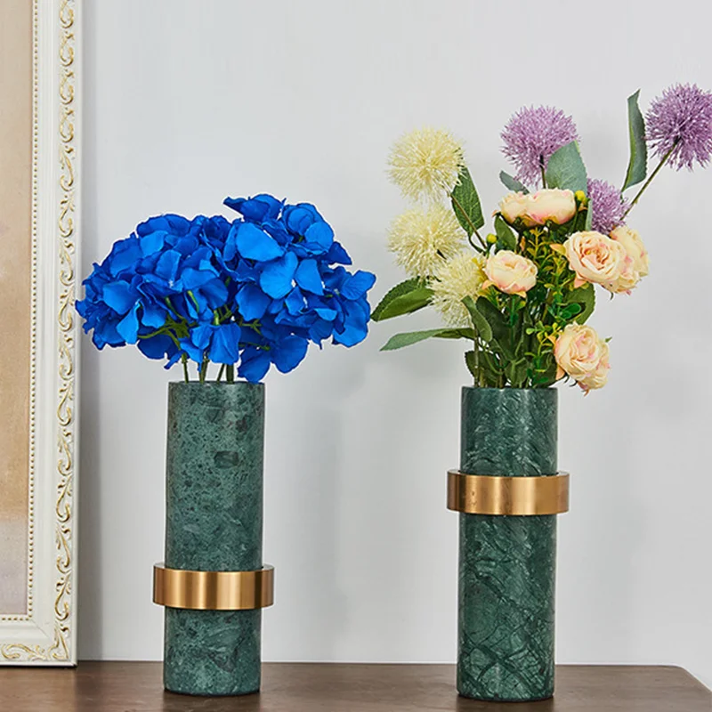 

Home Decor Simple Light Luxury Marble Vase Flower Art Simulation Flower Arrangement TV Cabinet Living Room Porch Soft Decoration