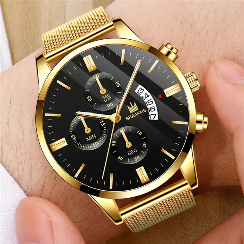SHAARMS 2019 роскошные мужские золотые часы из нержавеющей стали аналоговые кварцевые