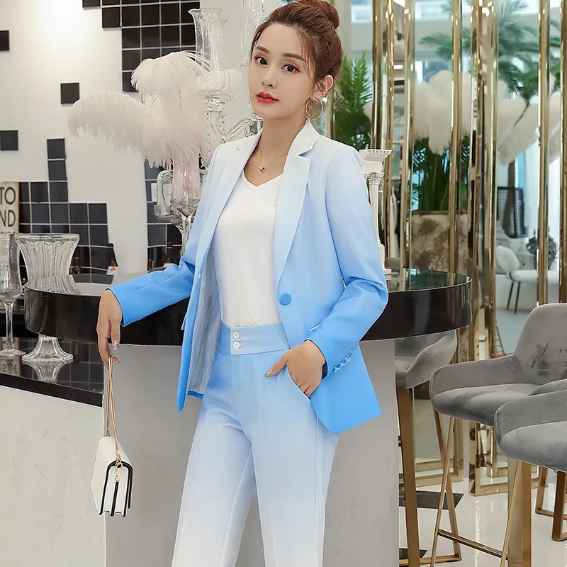 Женский костюм с длинным рукавом градиентный цвет комбинезон широкими штанинами