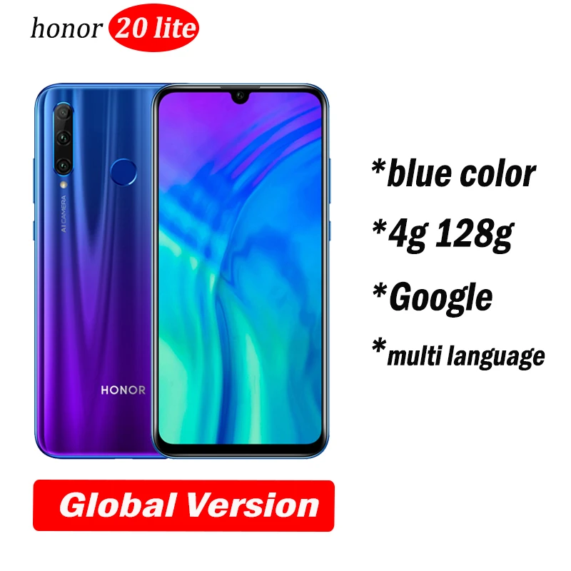 4g128 blue global v honor 20i honor 20 lite мобильный телефон 6,21 дюймов Android 9,0 FM разблокировка отпечаток лица смартфон - Цвет: 4g128 blue global v