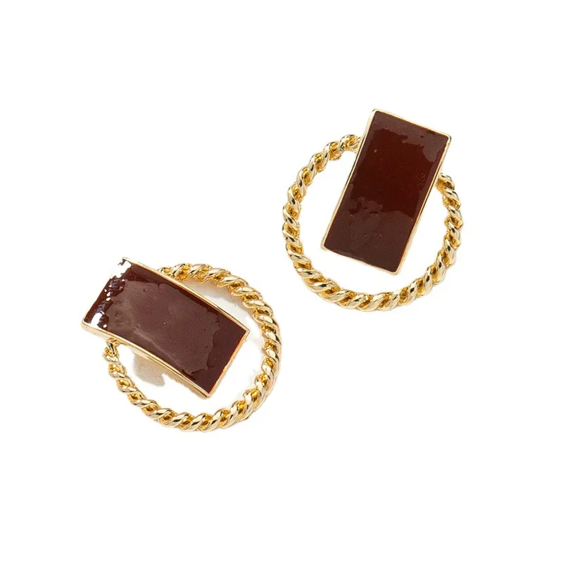 

Vintage Rectangle Round Hollow Oiled Stud Earrings Fine Simple Geometry For Women Girl Party Gifts Korean Jewelry Wholesale
