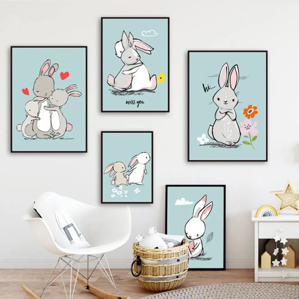 Скандинавские милые Мультяшные кролики Холст Живопись стены искусство детская