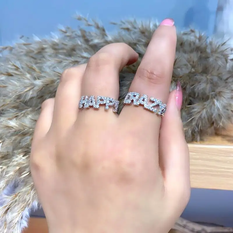 Женское кольцо с буквами Happy Crazy Bijoux регулируемое простое для подарка 2020|Кольца| |