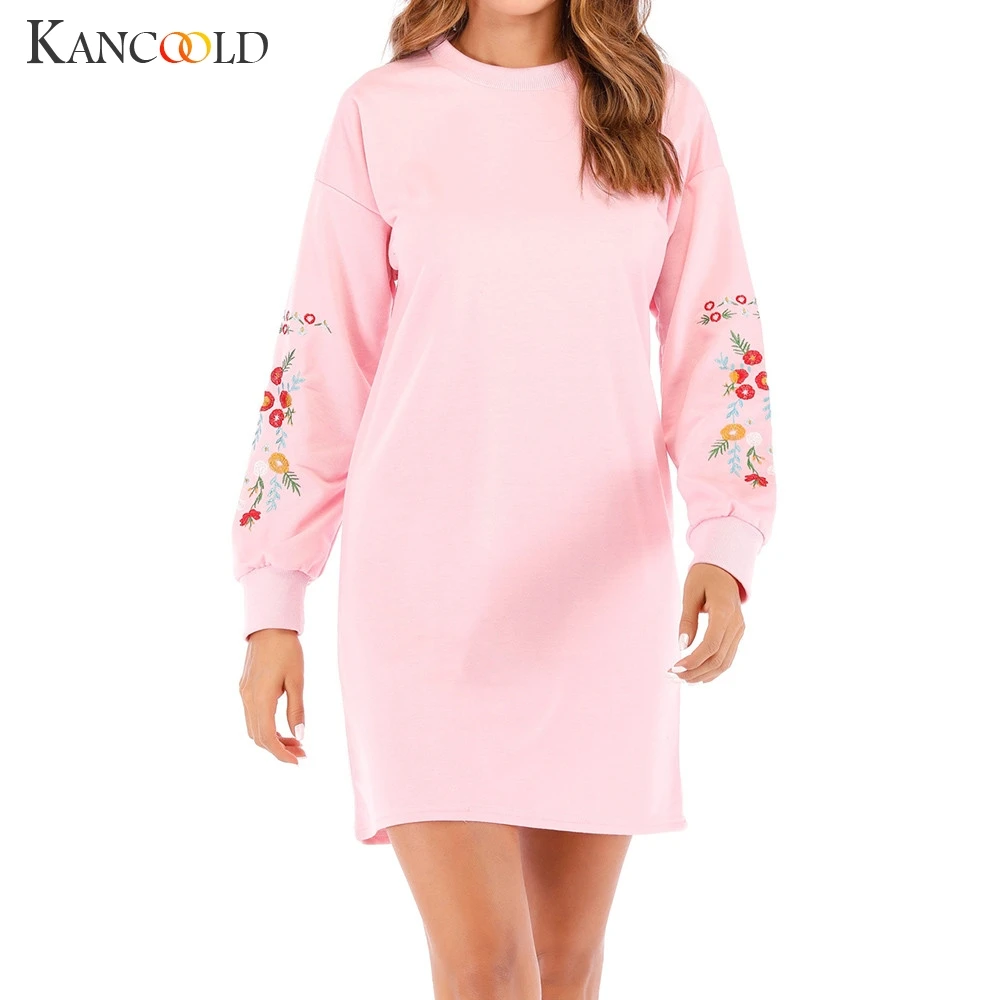 Осень-зима 2019 женские платья KANCOOLD Повседневное платье-свитшот с длинным рукавом