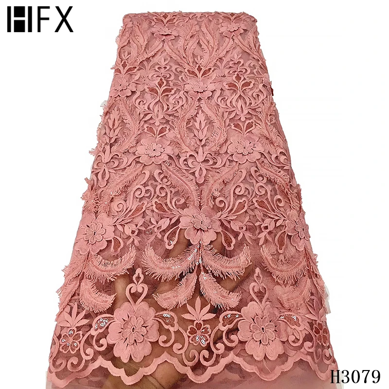 

HFX Wine African Wine Lace Fabric Plain Color Embroidery Nigeria Net Lace 2020 Sequin Wedding Tulle Mesh Lace Fabric X3079