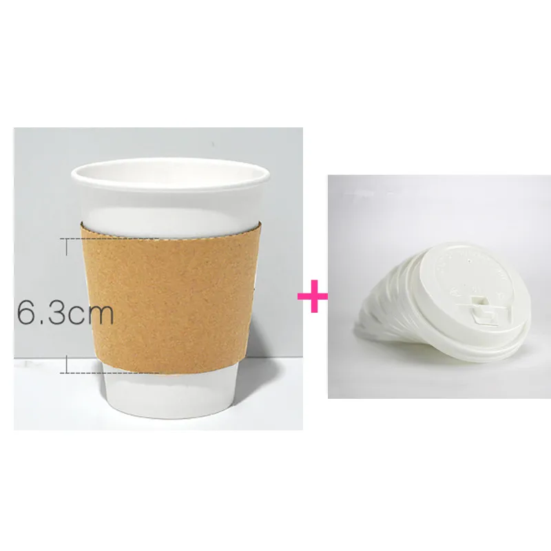 cup lid sleeves2 50 шт белые толстые Горячие Бумажные стаканчики вечерние на день рождения барбекю одноразовая кофейная чашка с крышкой и крафт-бумажные чашечные рукава - Цвет: cup lid sleeves2
