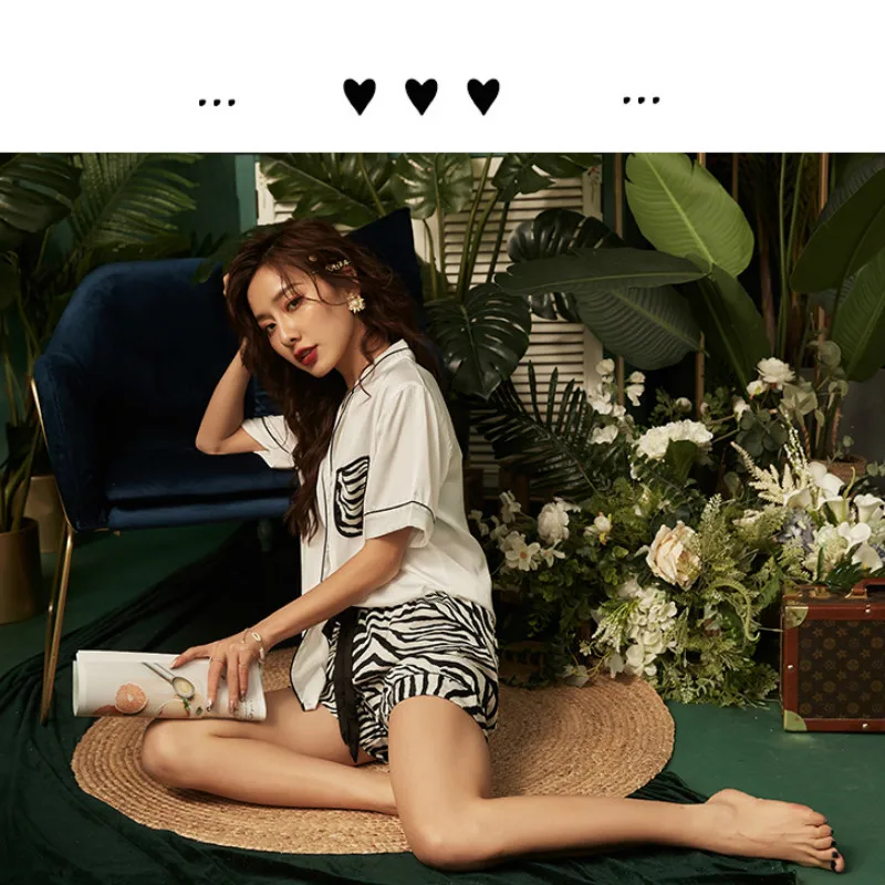 Женский Пижамный костюм QWEEK пижамный комплект с принтом зебры атласная пижама