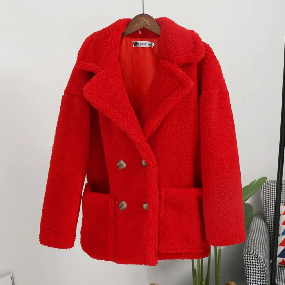 Пальто из искусственного меха женское элегантное двубортное кашемировое пальто