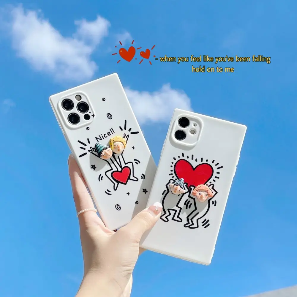 

Cute Cartoon Couple Square Phone Case For iPhone 12 Mini 12pro XSMAX XR 7 8 Plus Lover Soft Back Cover For funda iphone 11 Coque