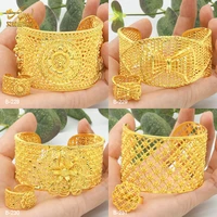 aniid flower gold plated bangle dubai africa ethiopian cuff bangles with ring for women nigerian bridal wedding jewelry gifts