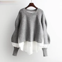 2020 autumn winter knitted women pullover sweater causal patchwork long sleeve o neck pull femme korean jumpers