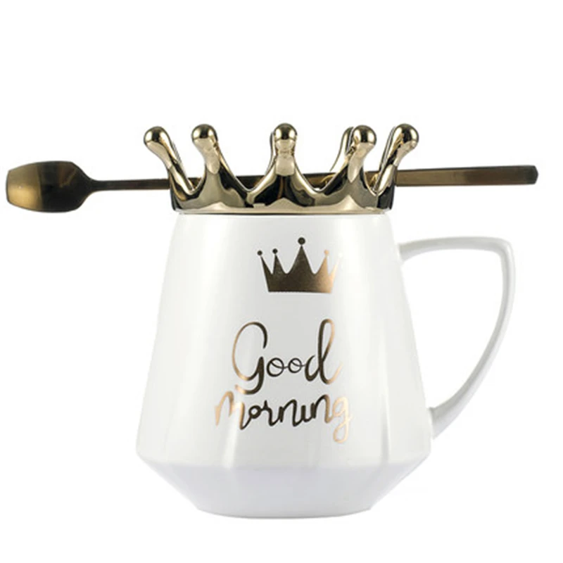 Новая креативная керамическая кружка с короной и крышкой для ложки кофейная