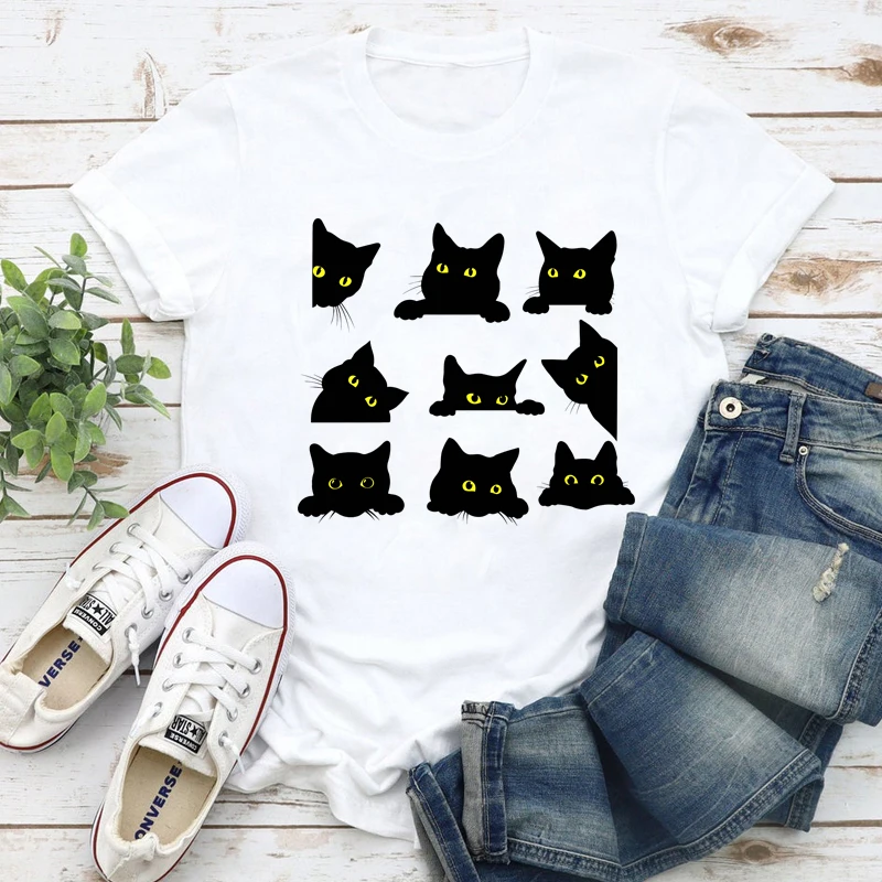

Цветная черная футболка с изображением кота, забавная Подарочная футболка с изображением кошки, саркастическая Женская хипстерская футбол...