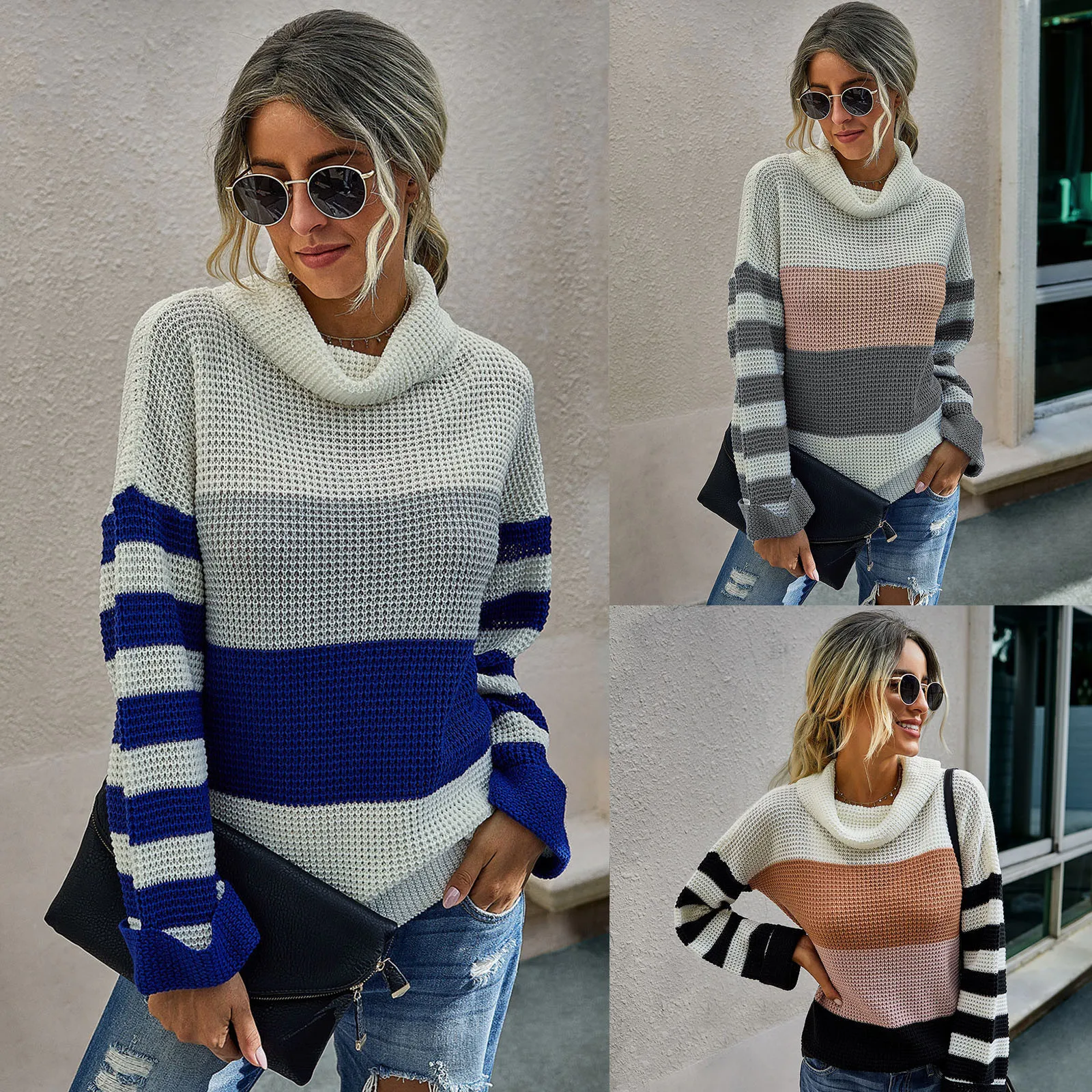 Женский вязаный свитер с круглым вырезом Свободный Повседневный в стиле ретро