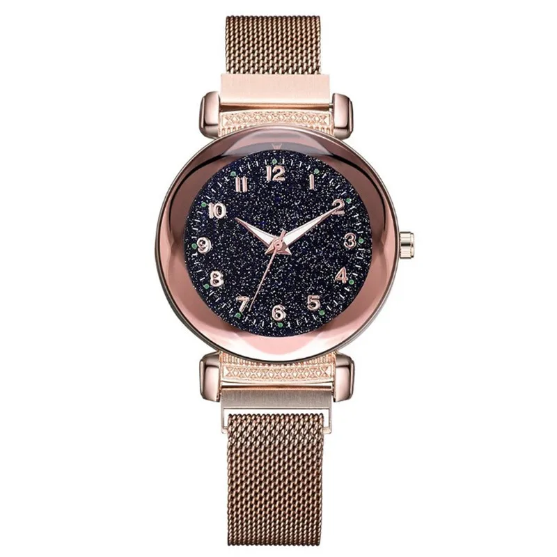 Rose Gold1 Креативные звездное небо часы женские кварцевые цифровые светящиеся магнитные женские наручные часы из розового золота с геометрическим кристаллом Reloj Mujer Роскошные - Цвет: Rose Gold1