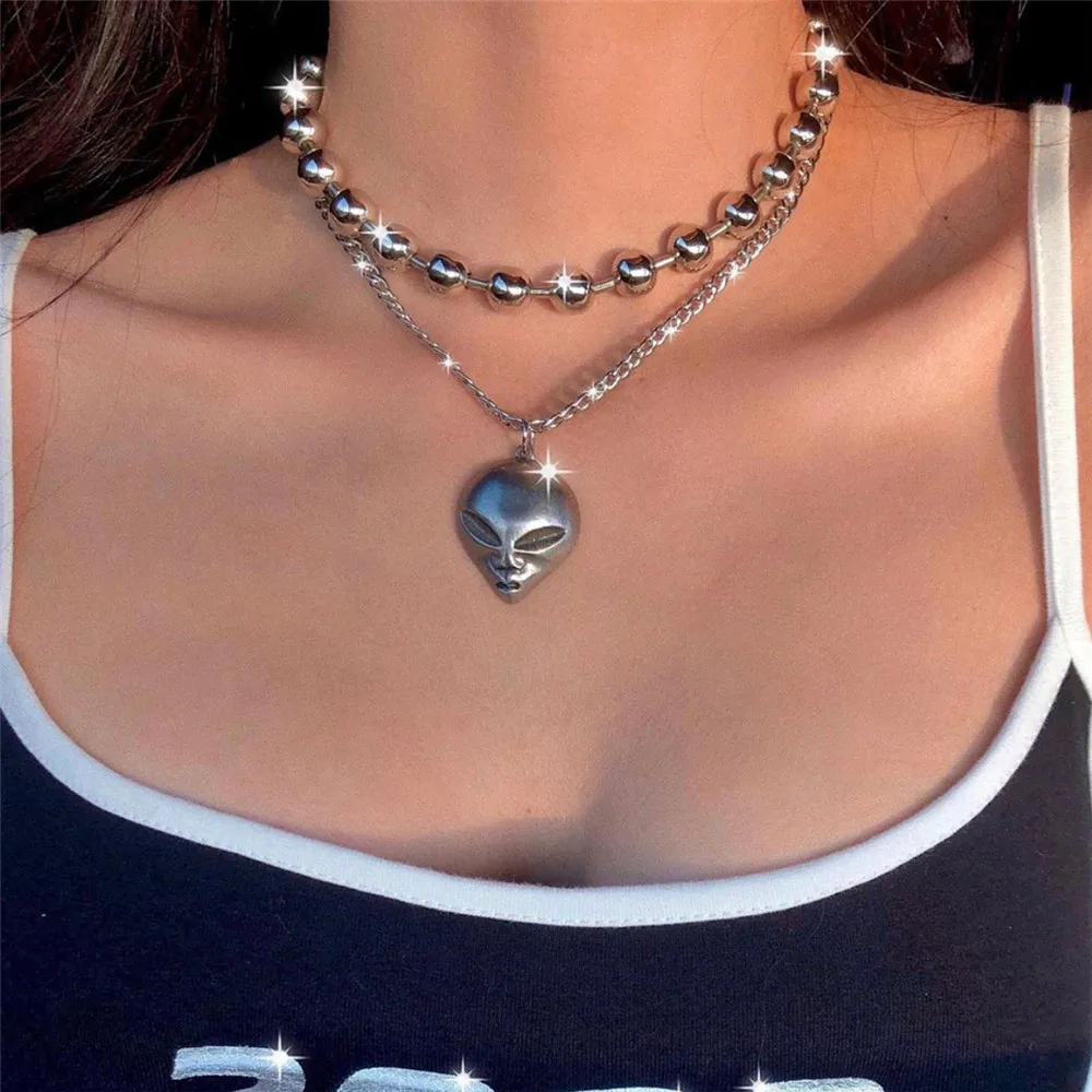 

Personality Fox Animal Pendants Necklaces Hip hop Vintage Chunky Chain Bead Choker Necklace for Women Statement Jewelry