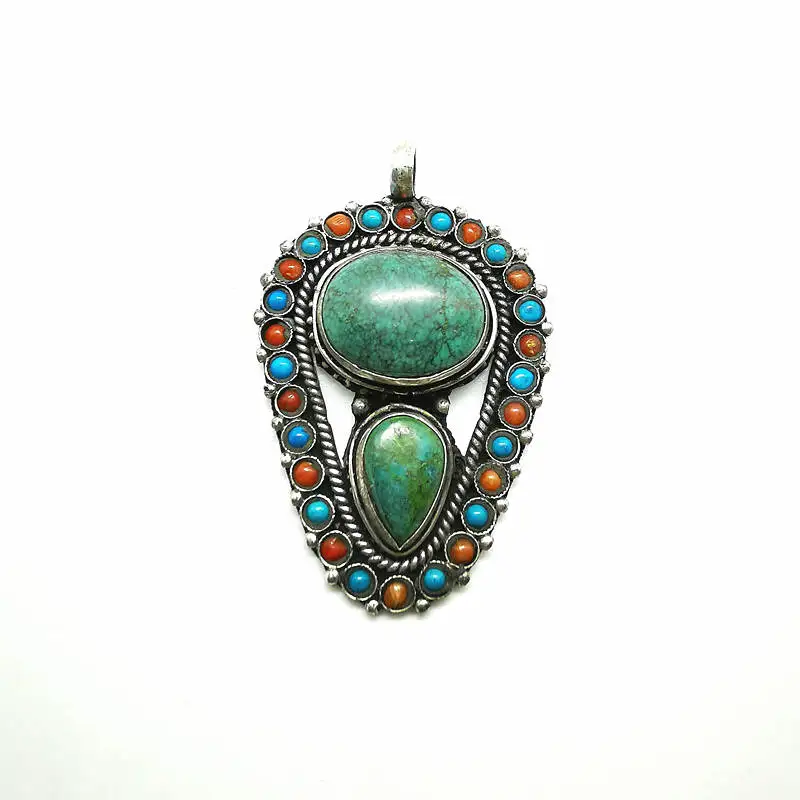 Винтажный цветок кулон медная инкрустированная Улучшенная бирюза большие
