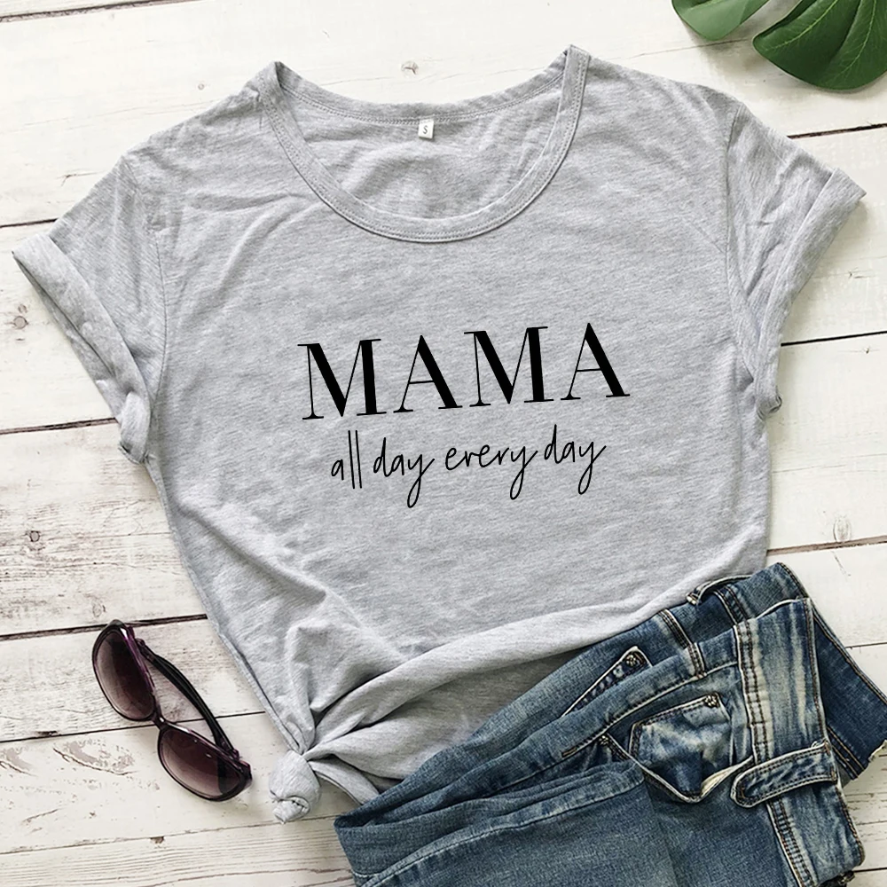 gray-black text MAMA All Day each футболка смешная женская из чистого хлопка Tumblr мама жизнь, подарок футболка Повседневная С буквенным принтом слоган футболки топы размера плюс - Цвет: gray-black text