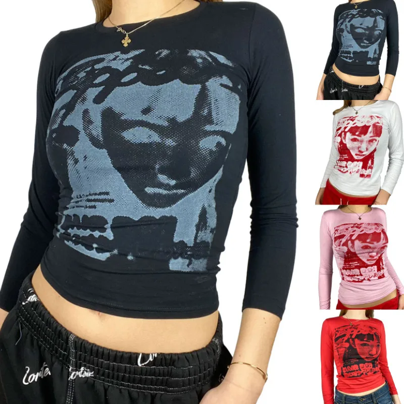 

Женские футболки, сезон осень-зима 2022, сексуальный укороченный топ, одежда в стиле 1920-х, y2k, Графический Топ в стиле гранж и феи, уличная одежда с длинным рукавом