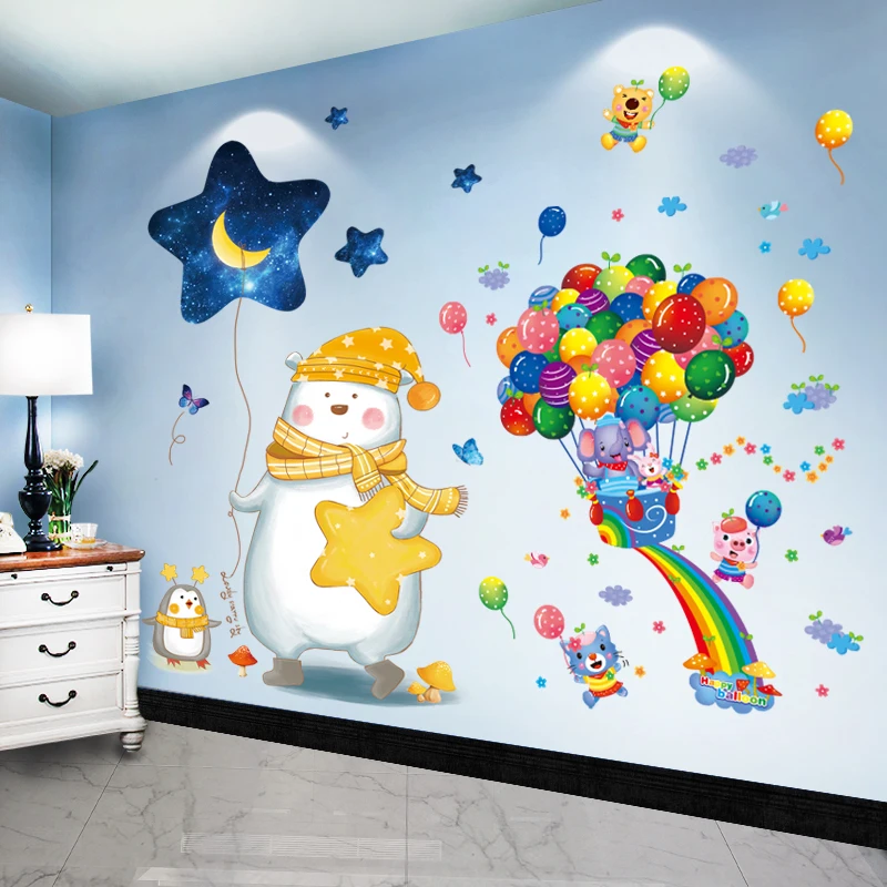 

Hot Air Balloons Wall Stickers DIY Bear Animals Mural Decor Decals for Kids Rooms Baby Bedroom Children Nursery Home Decoration