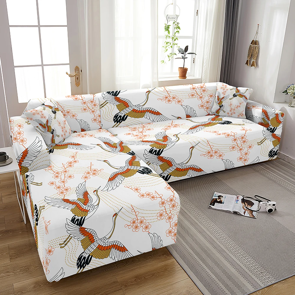 Эластичный чехол для дивана с рисунком летающего Журавля L-образный шезлонг