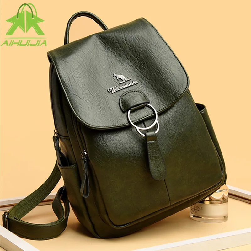 Fashion Simplicity Womens Backpack High Capacity Shoulder Bags 2021 New High Quality Pu Leather Solid Color Travel Women Handbag