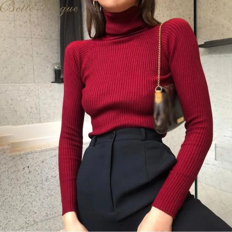 Belle Poque Женский вязаный свитер с высоким воротом повседневный мягкий однотонный