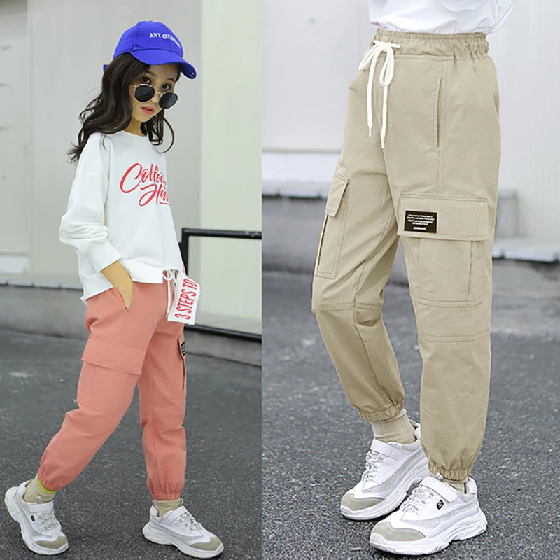 Детские однотонные штаны для инструментов девочек трендовая одежда брюки карго