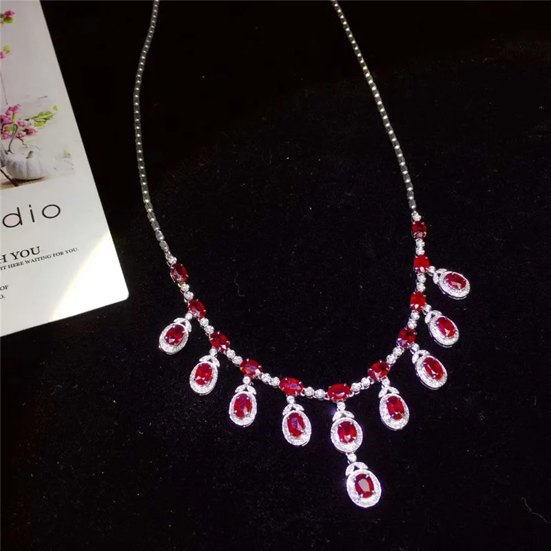 Offerte Procogem Originale Rubino Collana Di Gioielli Per Le Donne Del Partito Di Cerimonia Nuziale Di Lusso Genuino Rosso Pietre Preziose 925 Sterling Silver #826