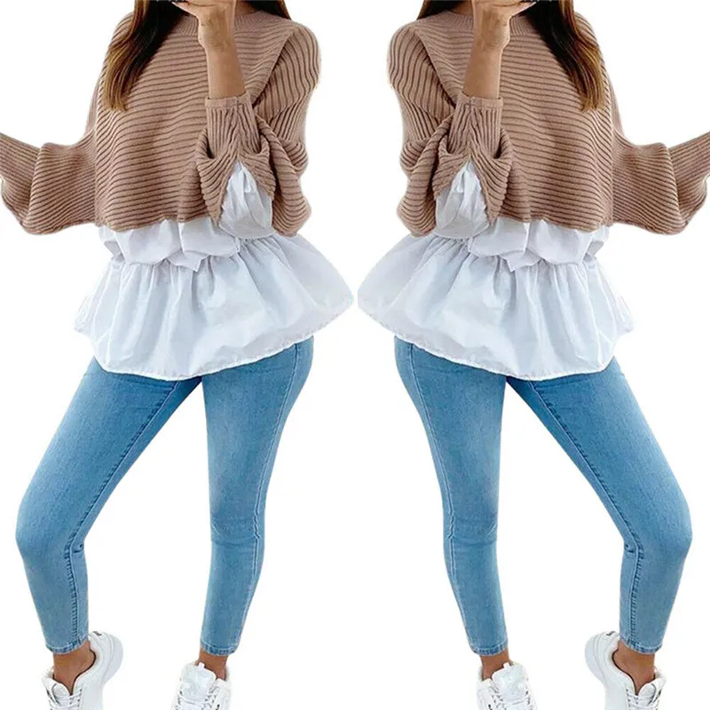 Повседневные однотонные Женские топы и блузки с длинным рукавом новые модные