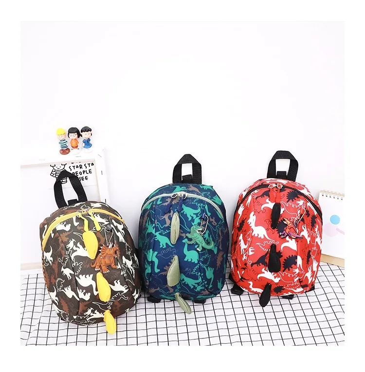 

Kids' Cartoon Dinosaur Printed Backpack with Anti-Lost Harness Cute Lightweight Double Zipper Closure Double Shoulder Bags