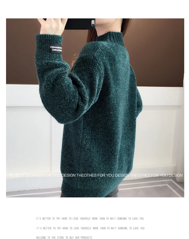 

Korean Sweet Long Sleeve Turtleneck Top Pullover Harajuku Fashion Autumn Winter Sweater for Female Love Embroidery Sweater Women