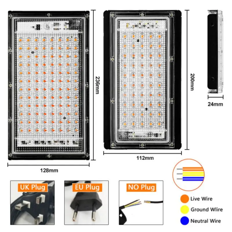 

50W/100W Full Spectrum Lamp LED Grow Light AC180-220V Phyto Lamp For Greenhouse Flood Light Hydroponic Plant Growth Spotlight
