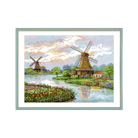 Европейский пейзаж голландская ветряная мельница, наборы для вышивки крестом ручной работы, набивная ткань, вышивка крестиком 11CT Aida