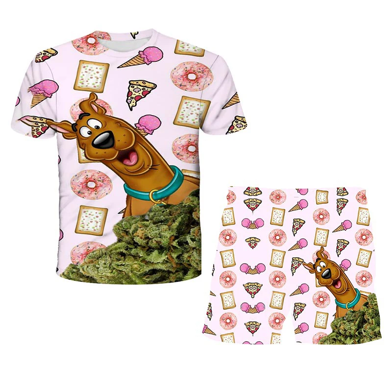 

2021 New Summer 3D Printed scooby doo o-neck scooby Kids Set Anime Movie Print Teen T-Shirts Pants 2 Piece Casual Tops 4-14