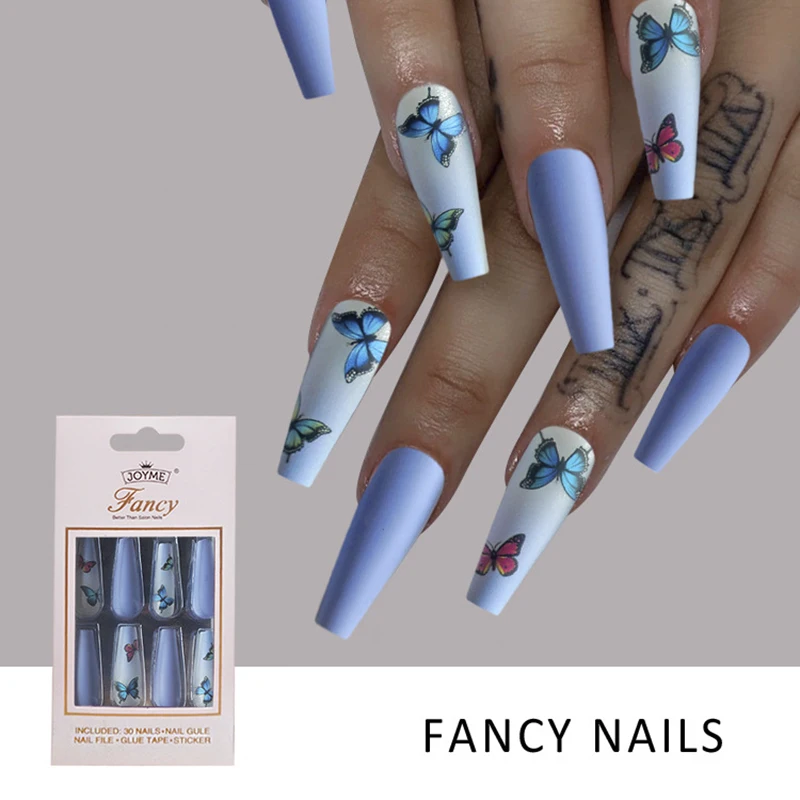 

30Pcs/Set Ballet Butterfly Design False Nail French Full Cover Fake Nails Glue DIY Manicure Nail Art Tools