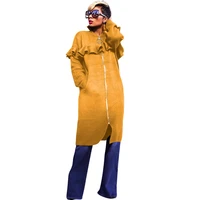 plus size winter jacket women zipper long sleeve ruffles ruched vintage slim long coats and jackets harajuku casual outerwear