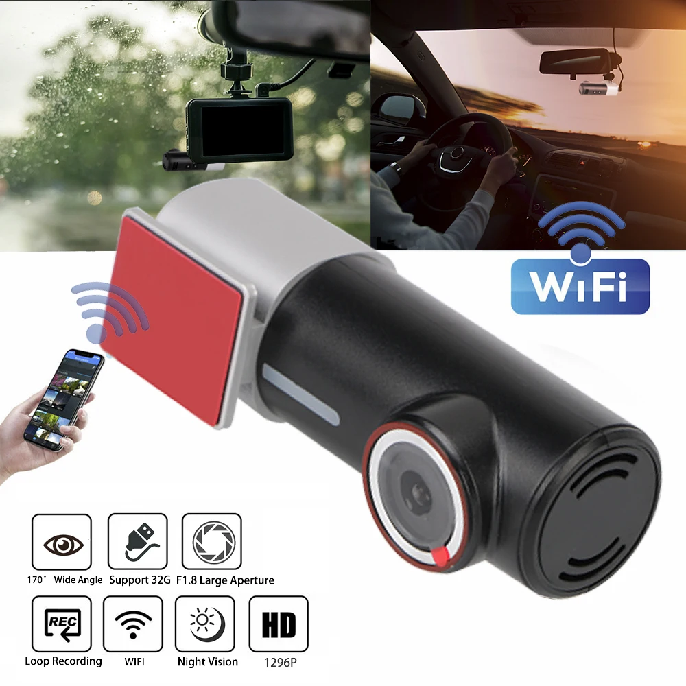 

170° Wide Angle Car DVR Front Camera Recorder Mini Hidden With WiFi FHD Video Recorder 1296P Dash Cam
