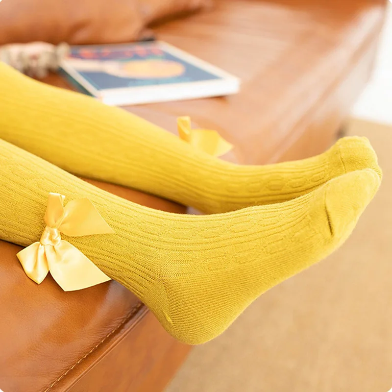 Детские вязаные колготки с бантом Длинные носки для девочек весна-осень детские