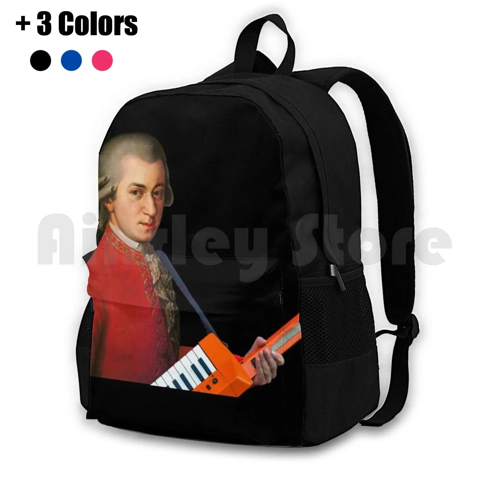

Mozart With A Keytar Outdoor Hiking Backpack Waterproof Camping Travel Wolfgang Amadeus Mozart Music Keytar Keyboard Guitar