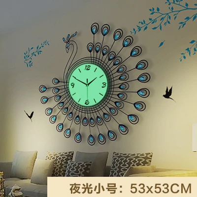53x53cm 53x53 см Светящиеся Настенные часы большие 3D золотые алмазные настенные часы Павлин металлические часы для дома гостиная украшения часы ремесла - Цвет: 53x53cm