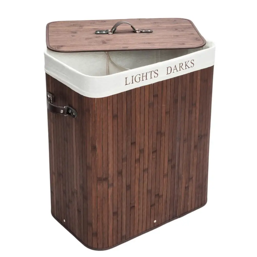 

Double Bamboo Folding Basket With Cover Dark Brown Can Be Placed In The Organize Dirty Clothes Living Room Bathroom Bedroom
