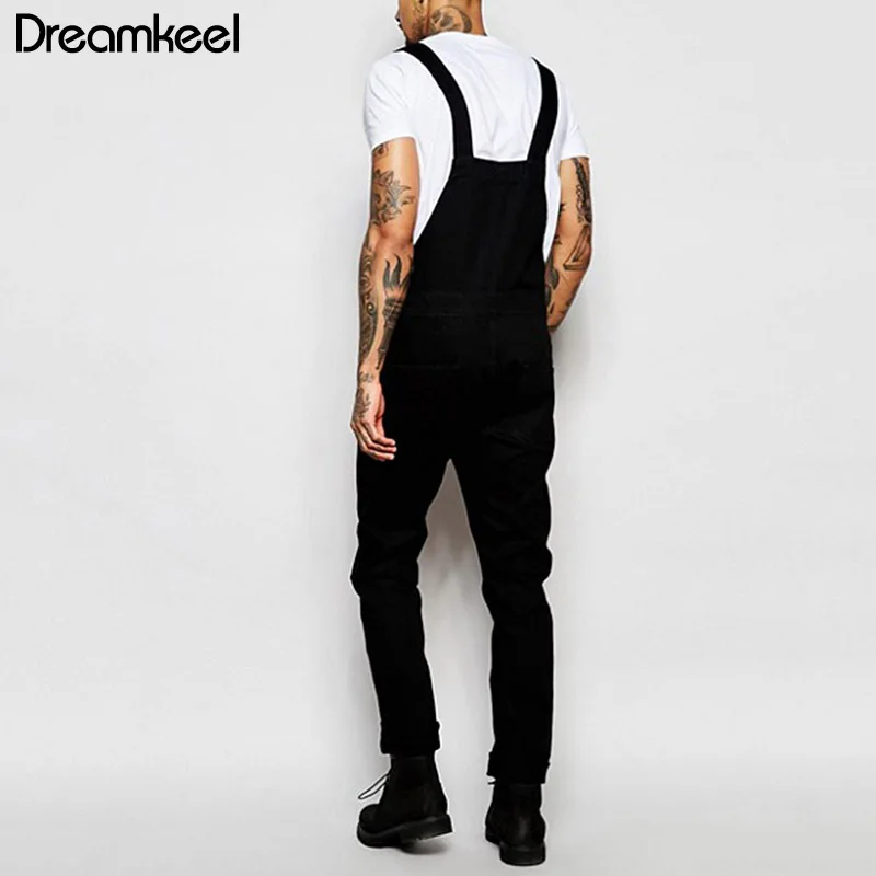 Комбинезон мужской рваный джинсовый модный уличный Состаренный комбинезон из