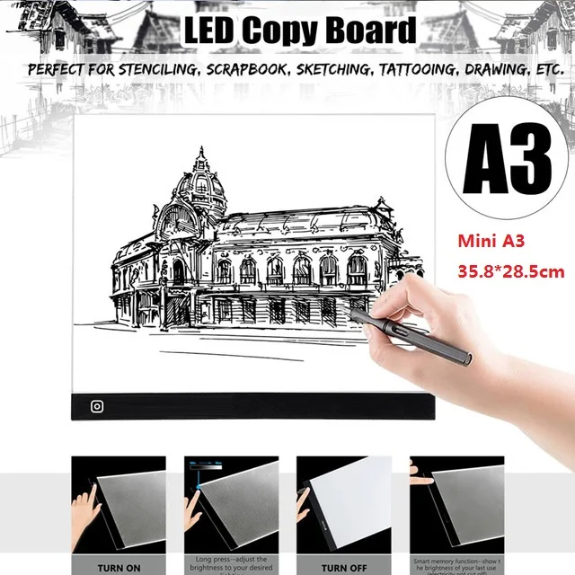 Mini A3 3 Level dim СВЕТОДИОДНЫЙ цифровой планшет A3 A4 A5 с USB, портативный графический планшет, доска для черчения, ультратонкая доска для черчения, светильник, коробка для копирования - Цвет: Mini A3 3 Level dim