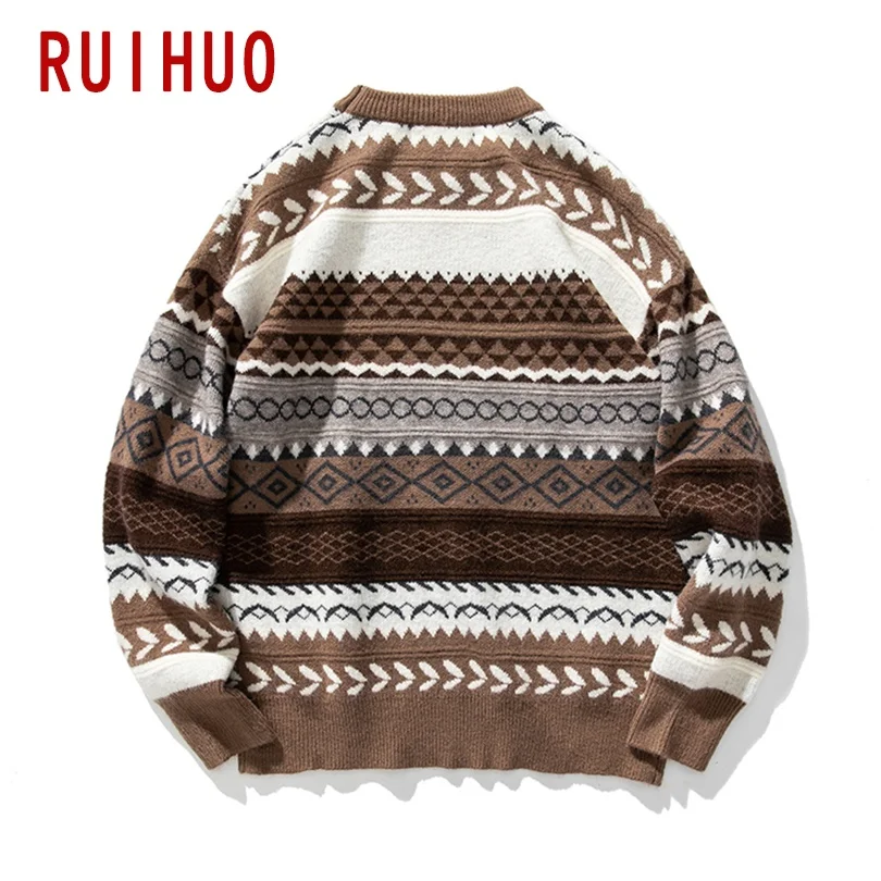 RUIHUO вязаный полосатый в винтажном стиле Мужские свитера длиной до бедра Пуловер