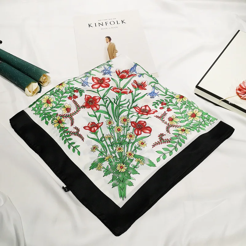 2020 70x70 Flower floral Multipurpose women Silk twill scarf Satin square tie Hairband ladies foulard femme towel bufanda shawl |