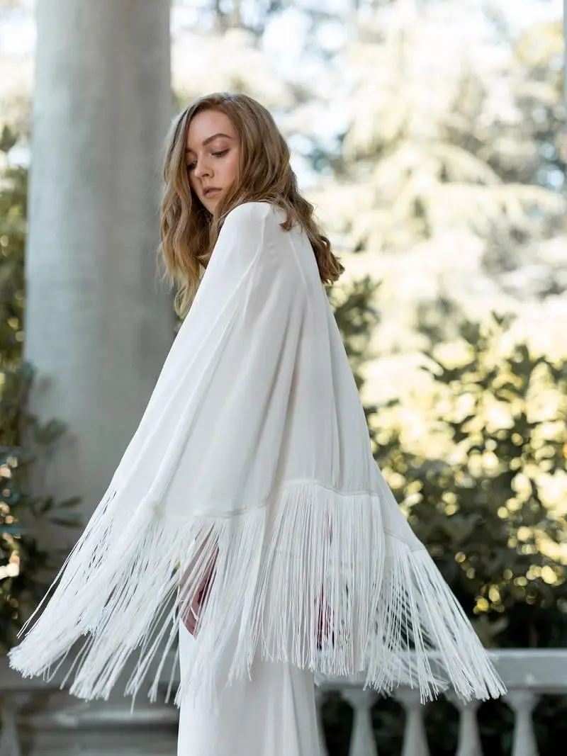 Свадебные аксессуары шаль с бахромой белый/цвет слоновой кости шифоновая