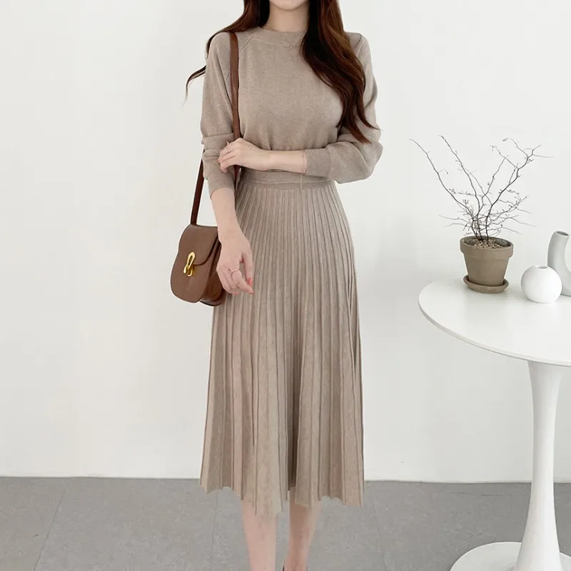 

Runway Fall Winter Elegant O-Neck Pleated Korean Women's Thicken Sweater Dress Knitted Female Casual Party Dresses Vestido