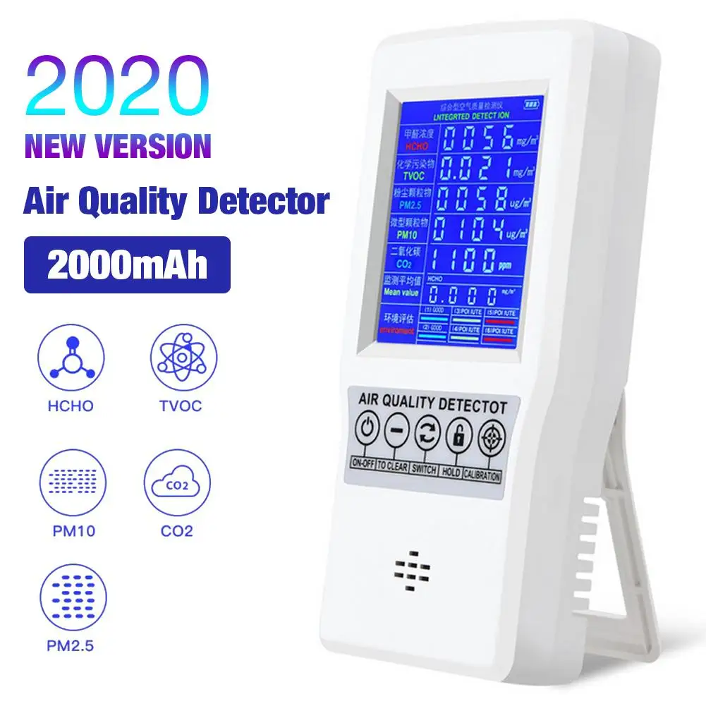 

Portable Accurate Air Quality Monitor HCHO TVOC PM2.5 PM10 Tester Detector Temperature Humidity Meter For Pollution Monitoring